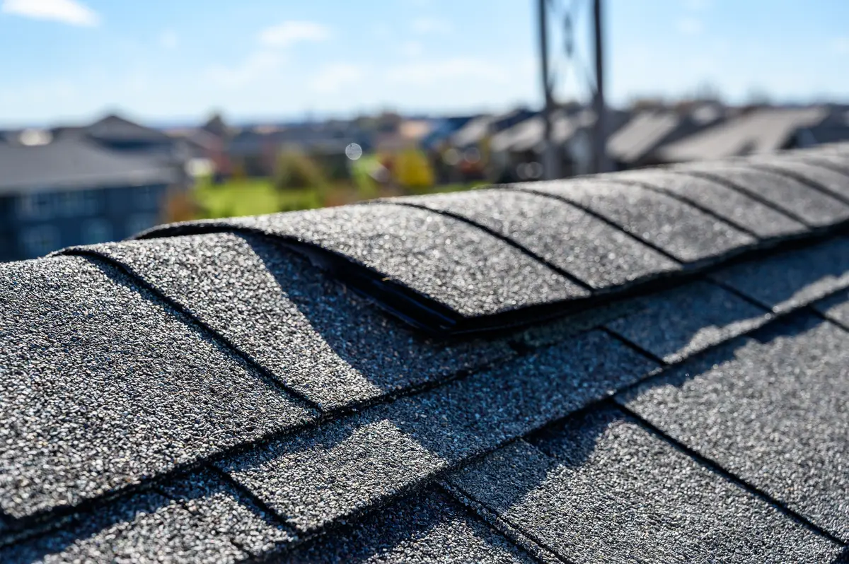 close up ridge cap shingles
