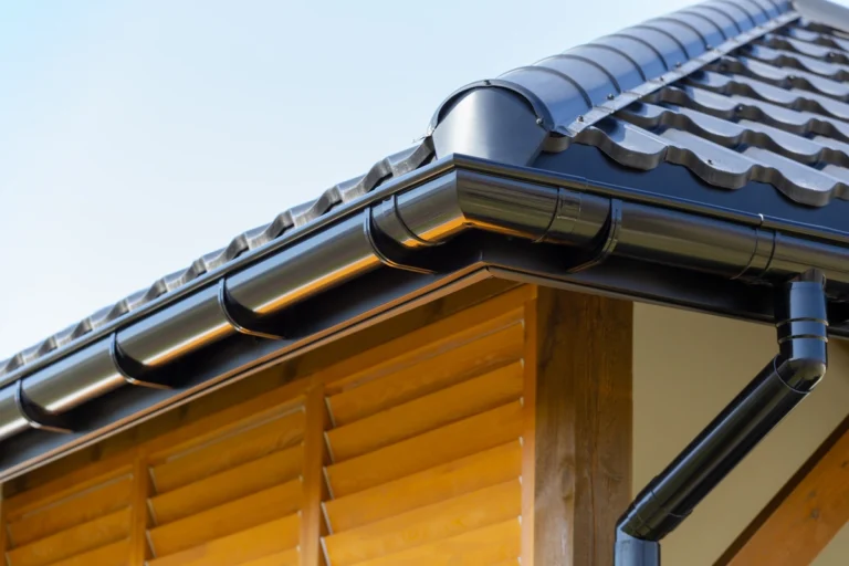 close up to house gutter system