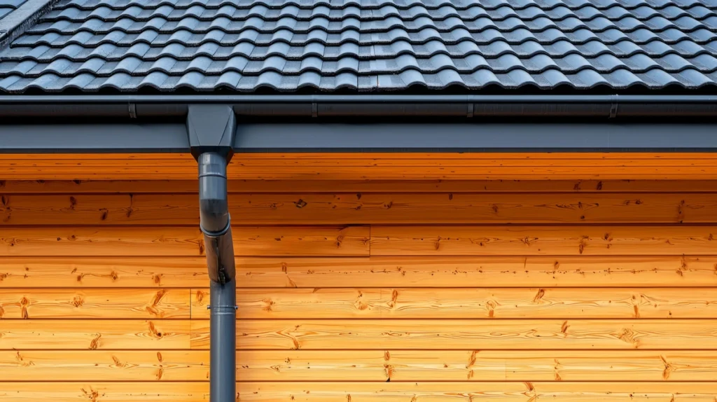 close up to house roof gutters