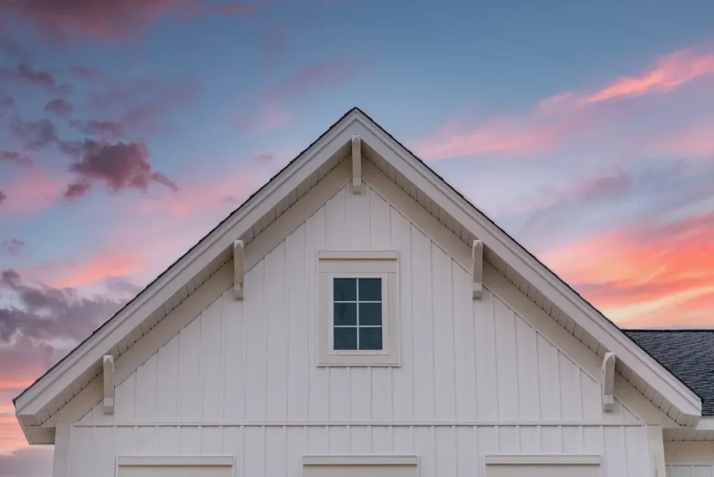 vertical siding and sunset