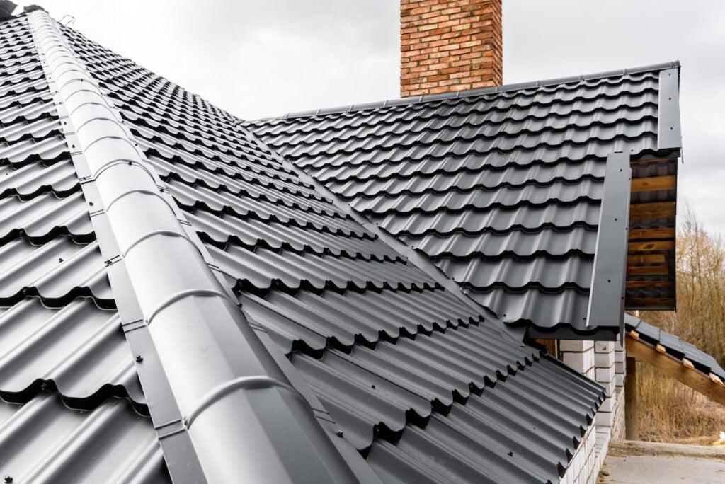 Close-up of black metal roofing material