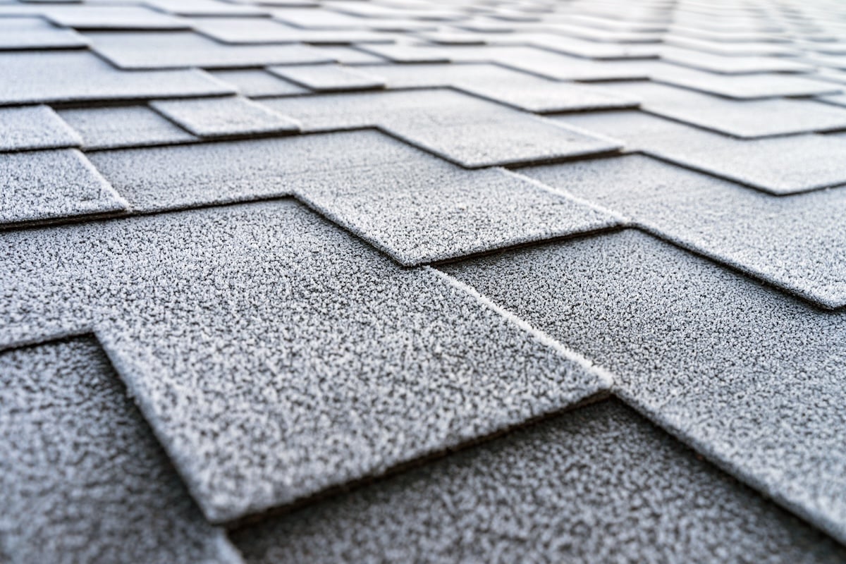 Close up view on asphalt roofing shingles